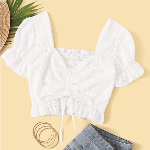SHEIN Ruched Eyelet Top - Picture 1 of 3